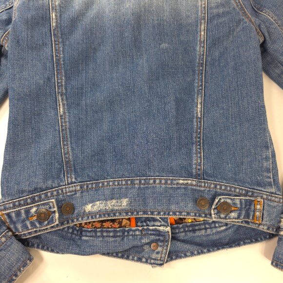 VINTAGE Y2K HOLLISTER BLUE DENIM JACKET WOMENS SIZE MEDIUM POCKETS FLORAL LINING - Picture 9 of 16